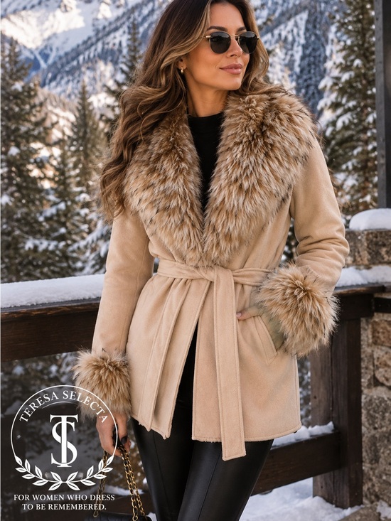 Tasha Polizzi Jackets & Blazers - Tasha Polizzi Cream Coat with Faux Fur Trim